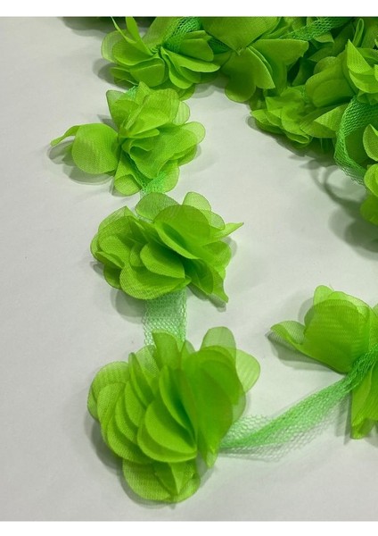 Gül Lazer Kesim Çiçek / 1 Metre(12-13 Adet)/ Organze Tül Kenar Süsü Tekstil Tasarım Kumaşı Yapay Süs Neon Yeşil fiyatları