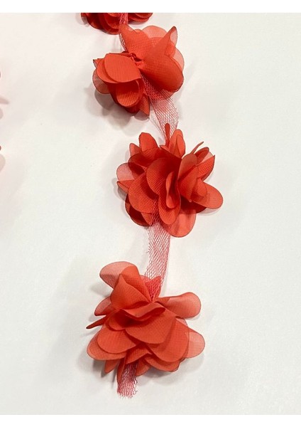 Gül Lazer Kesim Çiçek / 1 Metre(12-13 Adet)/ Organze Tül Kenar Süsü Tekstil Tasarım Kumaşı Yapay Süs Kırmızı fiyatları