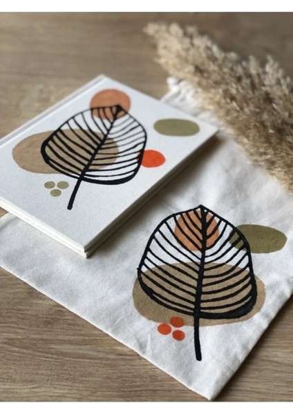 "leaf Point" Kanvas Çizgisiz Defter & Bez Kese Seti / Günlük Ajanda