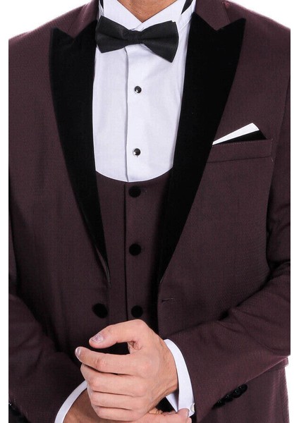 Kadife Yaka Slim Fit Bordo Erkek Damatlık - Wessi fiyatları