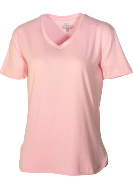 Kadın V Yaka Basic Pembe T-Shirt