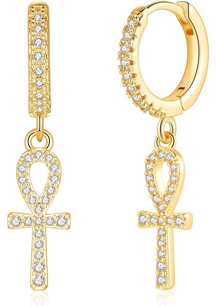 S925 Gümüş Post At Küpe At Dangle Altın Huggie Halka Küpe Kadınlar Için 14K Altın Kaplama Kübik Zirkonya Halka Küpe Charm Huggie Küpe ile Kadınlar Için Takı (Yurt Dışından)