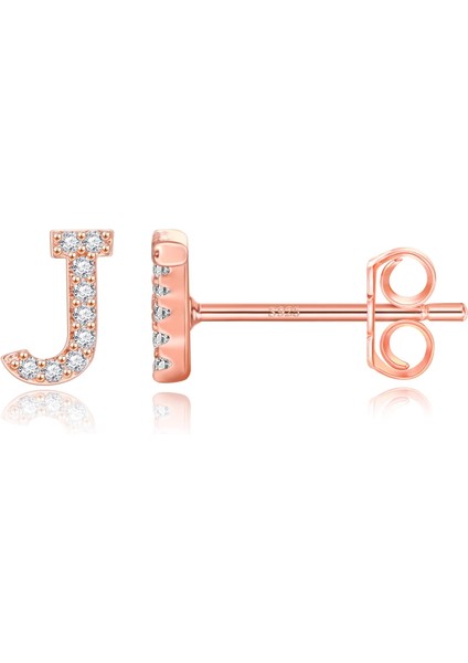 Laatikui Damızlık Küpe Kız Için 14K Gül Altın Kaplama S925 Gümüş Post Cz Alfabe Harf Damızlık Küpe (Yurt Dışından)