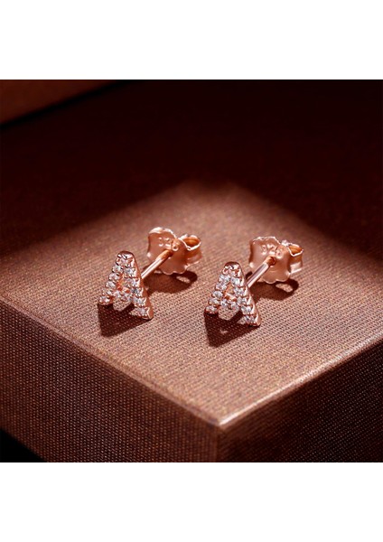 Laatikui Damızlık Küpe Kız Için 14K Gül Altın Kaplama S925 Gümüş Post Cz Alfabe Harf Damızlık Küpe (Yurt Dışından) modelleri