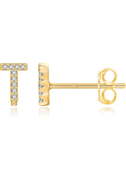 Laatikui Damızlık Küpe Kız Için 14K Gül Altın Kaplama S925 Gümüş Post Cz Alfabe Harf Damızlık Küpe (Yurt Dışından)