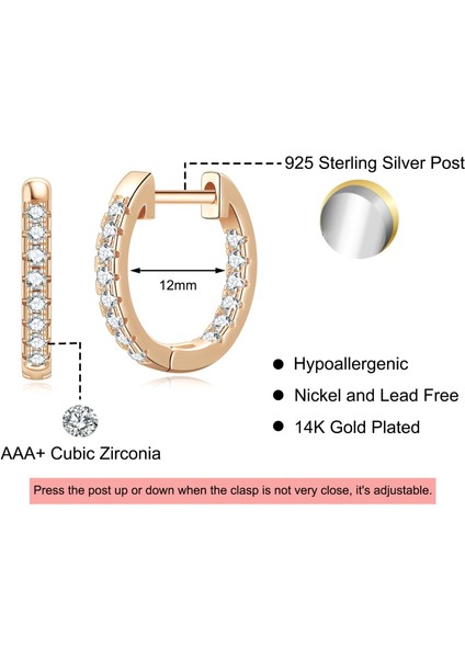 Laatikui 925 Ayar Gümüş Post Kübik Zirkonya Huggie Halka Küpe 14K Altın Kaplama Açacağı Cz Huggy Halka Küpe (Yurt Dışından) fiyatları