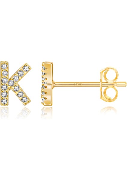Laatikui Damızlık Küpe Kız Için 14K Gül Altın Kaplama S925 Gümüş Post Cz Alfabe Harf Damızlık Küpe (Yurt Dışından)