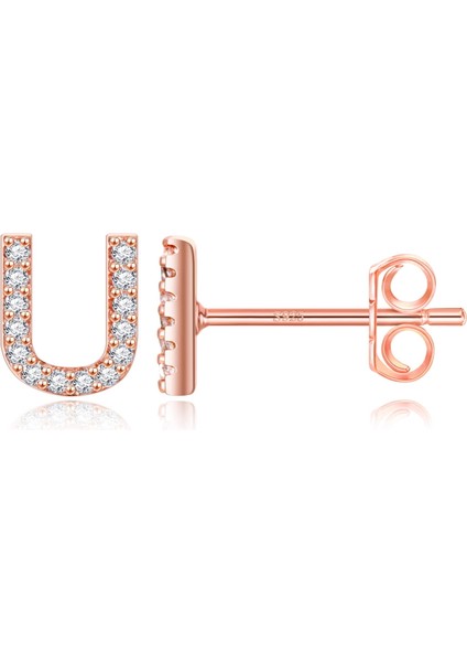 Laatikui Damızlık Küpe Kız Için 14K Gül Altın Kaplama S925 Gümüş Post Cz Alfabe Harf Damızlık Küpe (Yurt Dışından)