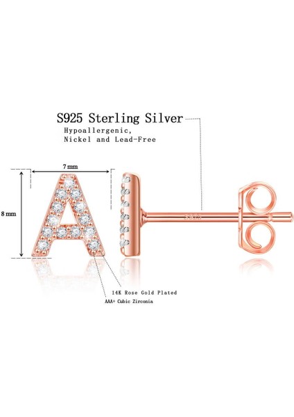 Laatikui Damızlık Küpe Kız Için 14K Gül Altın Kaplama S925 Gümüş Post Cz Alfabe Harf Damızlık Küpe (Yurt Dışından) fiyatları