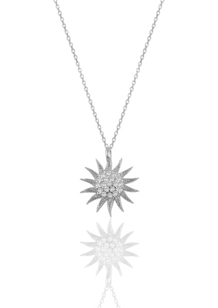 Gümüş Rodyumlu Zirkon Taşlı Güneş Kolye SGTL10510RODAJ