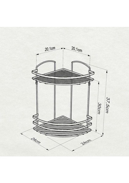 LM-008 2 Katlı Köşelik Banyo Rafı Şampuanlık Krom