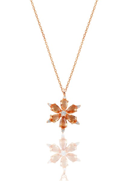 Gümüş Rose Topaz ve Zirkon Taşlı Kar Tanesi Kolye SGTL10898BAL
