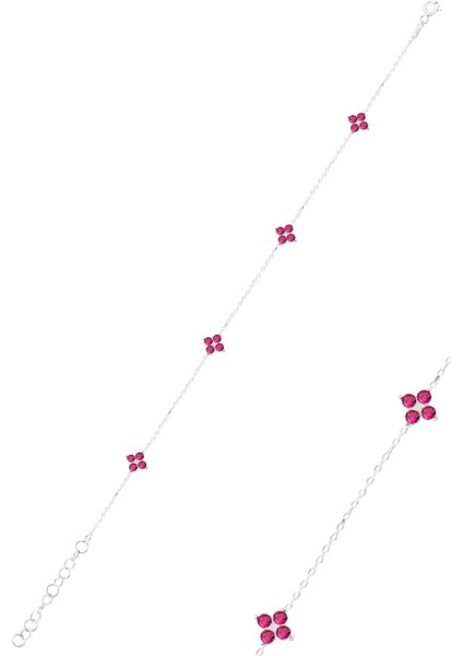 Gümüş Rodyumlu Fuşya Taşlı Yonca Bileklik SGTL12502RODAJ