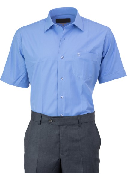 Erkek Kısa Kollu Gömlek Premium Pamuklu Kumaş Kısa Kollu Cepli Tam Kalıp Rahat Kesim