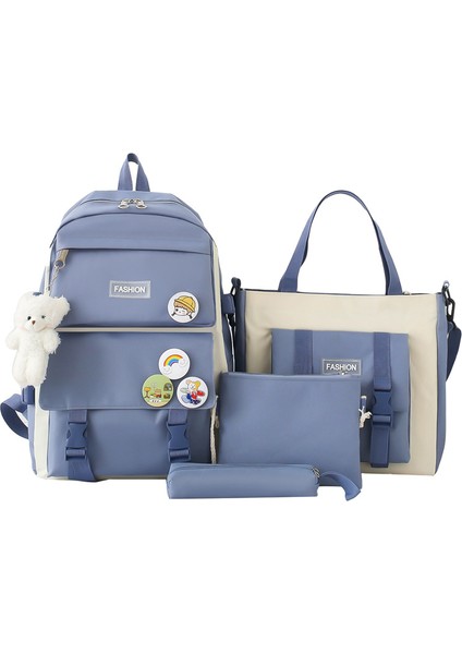 Dört Parçalı Öğrenci Okul Çantası Seti, Bayan Ilkokul Öğrencileri, Ortaokul Öğrencileri, Lise Sırt Çantaları, Üniversite Öğrencilerinin Kanvas Kontrastlı Omuzları (Yurt Dışından)