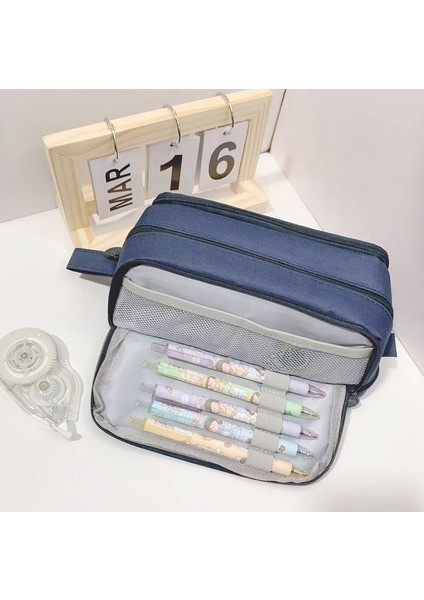 Öğrenci Kırtasiye Kutusu Çift Katmanlı Oxford Kumaş Saklama Çantası Çok Fonksiyonlu Kalem Çantası (Yurt Dışından)