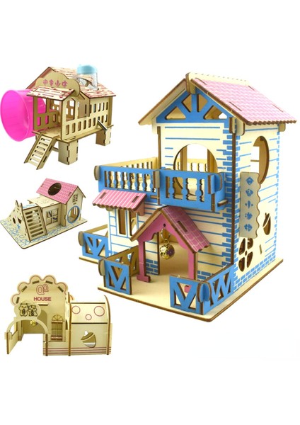 O Tarzı Hamster Saklanma Odası Ahşap Kulübe Küçük Hayvanlar Çift Katlı Villa Sıçan Oda Evi Kafes Egzersiz Oyuncak Merdiven Tahtası ile (Yurt Dışından) fırsatları