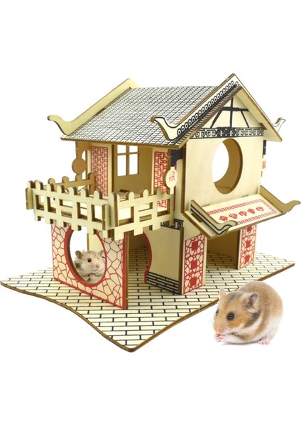 O Tarzı Hamster Saklanma Odası Ahşap Kulübe Küçük Hayvanlar Çift Katlı Villa Sıçan Oda Evi Kafes Egzersiz Oyuncak Merdiven Tahtası ile (Yurt Dışından) indirimleri