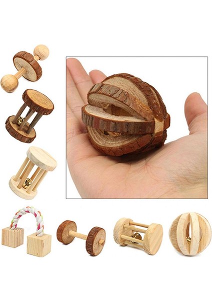 No.7 Tarzı S Beden Sevimli Doğal Ahşap Tavşanlar Hamster Oyuncakları Çam Dumbells Tek Tekerlek Çanlı Silindir Oyuncaklar Hamsterler Için Malzemeler (Yurt Dışından)