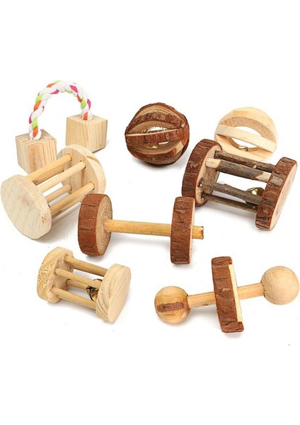 No.7 Tarzı S Beden Sevimli Doğal Ahşap Tavşanlar Hamster Oyuncakları Çam Dumbells Tek Tekerlek Çanlı Silindir Oyuncaklar Hamsterler Için Malzemeler (Yurt Dışından)