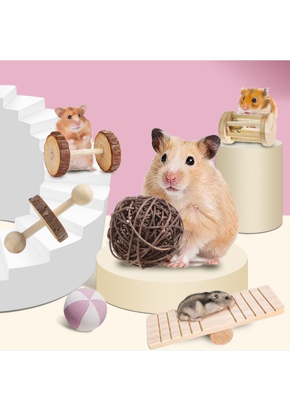 No.7 Tarzı S Beden Sevimli Doğal Ahşap Tavşanlar Hamster Oyuncakları Çam Dumbells Tek Tekerlek Çanlı Silindir Oyuncaklar Hamsterler Için Malzemeler (Yurt Dışından)
