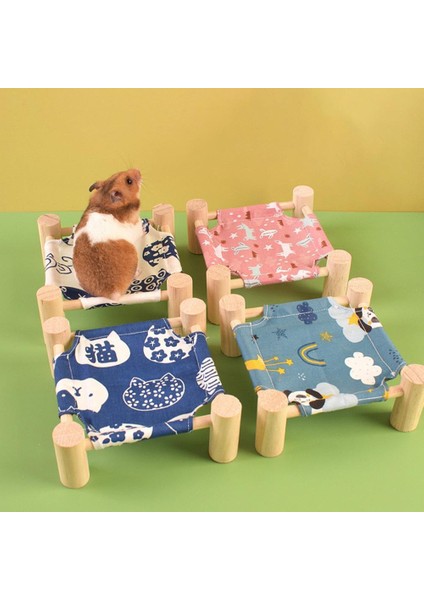 Panda Tarzı M Beden Kare Japon Tarzı Desenli Hamster Yuvası Kamp Yatağı Çıkarılabilir ve Yıkanabilir Tavşan Kafes Yaz Yuvası Kirpi Ahşap Yuva (Yurt Dışından)