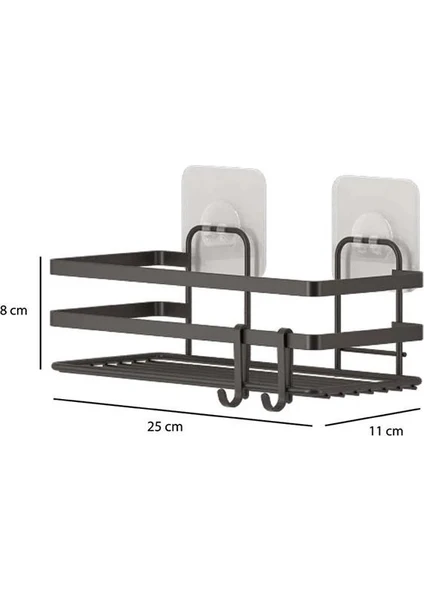 ST-281 Yapışkanlı Kancalı 2 Adet Düz Banyo Rafı Siyah