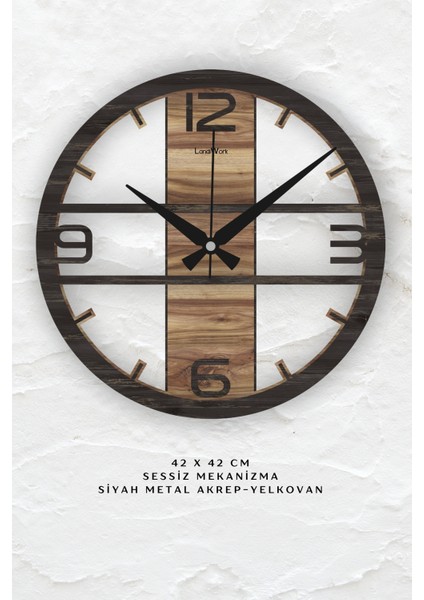 Landiwork Ahşap Sessiz Duvar Saati, Mutfak Duvar Saati, Modern Duvar Saati, Yeni Ev Hediyesi , Yeni Ofis Hediyesi, 42cm