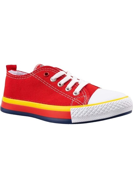 Erkek Kız Çocuk Keten Kısa Convers Modeli Bağcıklı Spor Ayakkabı Kırmızı