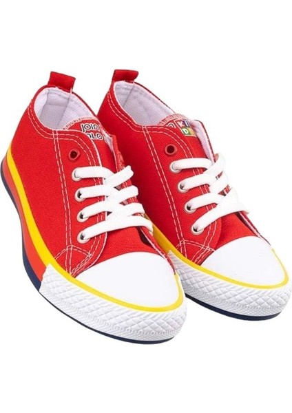 Erkek Kız Çocuk Keten Kısa Convers Modeli Bağcıklı Spor Ayakkabı Kırmızı