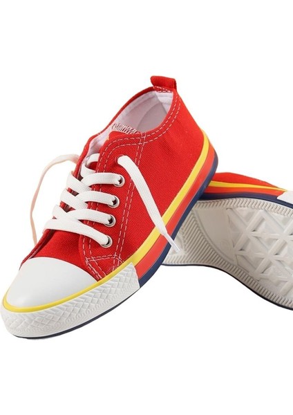 Erkek Kız Çocuk Keten Kısa Convers Modeli Bağcıklı Spor Ayakkabı Kırmızı