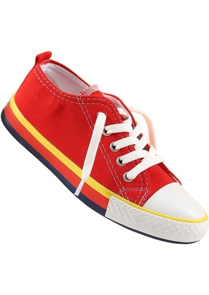 Erkek Kız Çocuk Keten Kısa Convers Modeli Bağcıklı Spor Ayakkabı Kırmızı