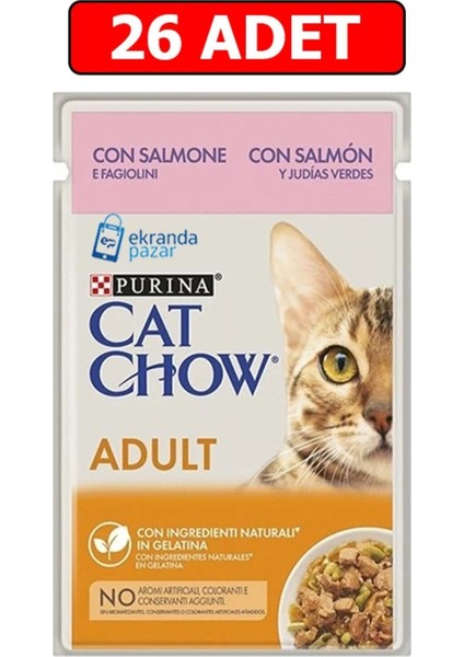 Adult Somon ve Yeşil Fasulyeli Kedi Islak Maması 85gr 26 Adet Kedi Yaş Mama Pouch fiyatları