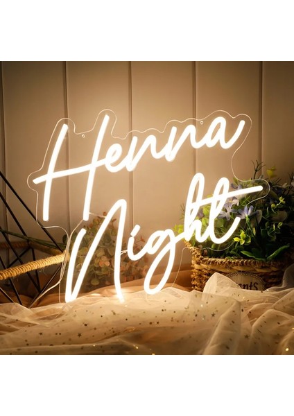 Neon Tabela Henna Night Yazılı Kına Dekorasyon Neon LED Işıklı Tablo