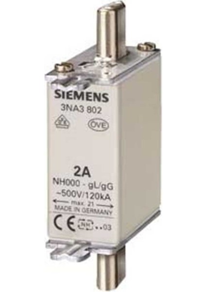 3NA3802 Steatit Seramik Gövdeli Nh Bıçaklı Sigorta Buşonu 2A Boy 000 Genişlik 21MM