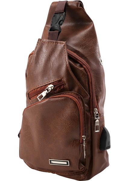 Mini USB Arayüzü Bol Alan Erkek Rahat Çanta Moda Açık Sling Seyahat Günü Paketi Pu Deri Göğüs Crossbody Tek Omuz Açık Kahverengi (Yurt Dışından) fiyatları