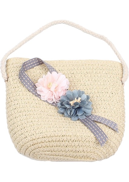 Çocuk Kız Hasır Çanta Yaz Boho Çanta Messenger Çiçek Crossbody Seyahat Plaj Çantası, Bej (Yurt Dışından)