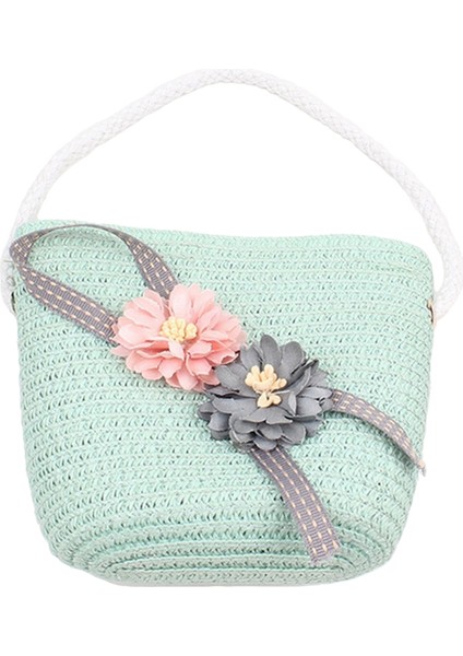 Çocuk Kız Hasır Çanta Yaz Boho Çanta Messenger Çiçek Crossbody Seyahat Plaj Çantası, Yeşil (Yurt Dışından)