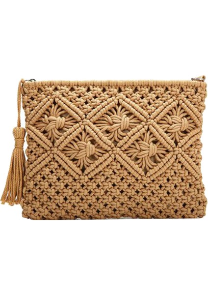 Kadın El Dokuma Pamuk Çanta Saman Dokuma Bozuk Para Cüzdanı Cep Telefonu Debriyaj Haki (Yurt Dışından)