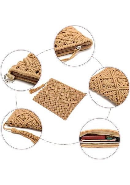 Kadın El Dokuma Pamuk Çanta Saman Dokuma Bozuk Para Cüzdanı Cep Telefonu Debriyaj Haki (Yurt Dışından) fiyatları