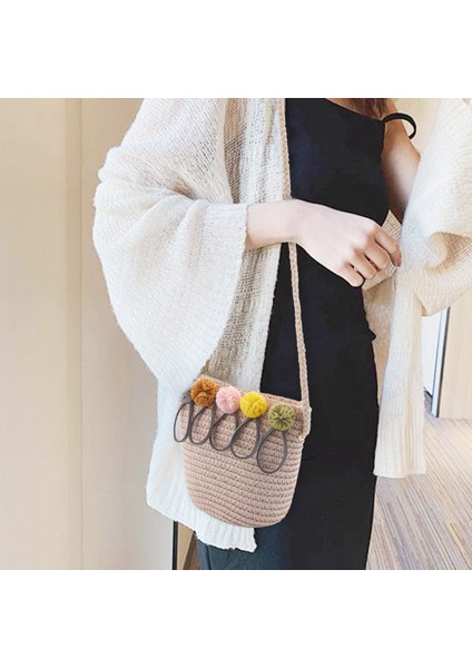 Kız Çocuk Omuz Çantası Hasır Rattan Örgü Crossbody Bebek Için En Iyisi (Pembe) (Yurt Dışından)