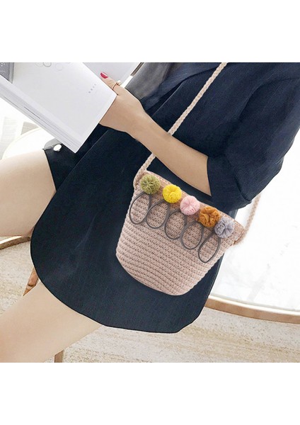 Kız Çocuk Omuz Çantası Hasır Rattan Örgü Crossbody Bebek Için En Iyisi (Pembe) (Yurt Dışından)