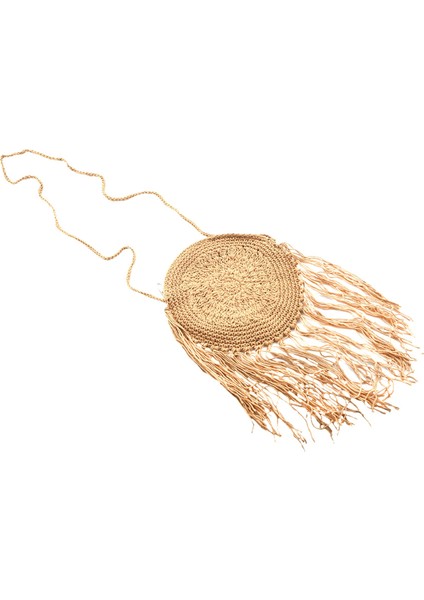 Kadın Yuvarlak Çanta El Yapımı Hasır Çanta Rattan Dokuma Vintage Halat Örme Messenger Bayan Yaz Plaj Çantası (Haki) (Yurt Dışından) modelleri