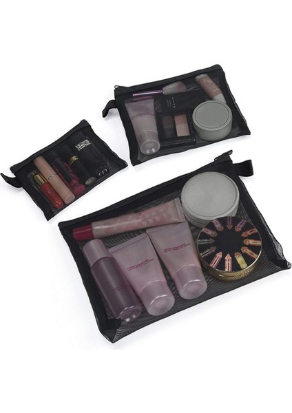 Fermuarlı Örgü Çanta, 3'lü Paket (S/m/l), Güzellik Makyajı Kozmetik Aksesuarları Düzenleyici, Seyahat Tuvalet Malzemeleri Seti Seti Saklama Kesesi, Siyah (Yurt Dışından) fiyatları