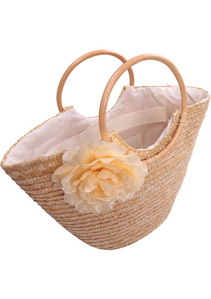 Kadın Hasır Çanta Çiçek Dokuma Yaz Plaj Messenger Tote Çanta Sepeti Alışveriş Çantası (Yurt Dışından)