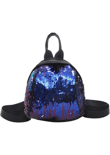 Trend Pullu Omuz Çantası Kadın Rahat Kişilik Moda Seyahat Sırt Çantası Mavi (Yurt Dışından)