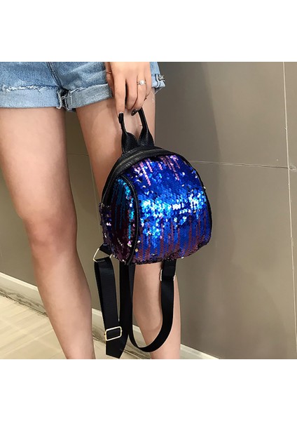 Trend Pullu Omuz Çantası Kadın Rahat Kişilik Moda Seyahat Sırt Çantası Mavi (Yurt Dışından) modelleri