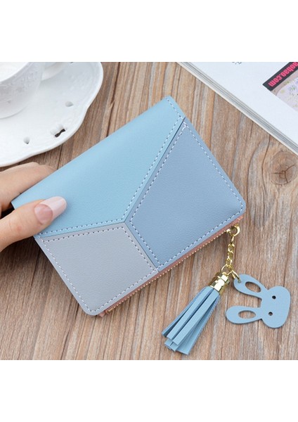 Yeni Büyük Kapasiteli Cüzdan Kısa Kadın Cüzdan Fermuar Çanta Patchwork Moda Panelli Para Kart Sahibinin Deri Mavi (Yurt Dışından) fiyatları