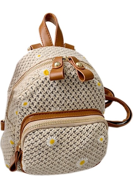 Moda Saman Kadın Sırt Çantası Bohem Örgü Baskılı Seyahat Çantası Üniversite Öğrencisi Okul Haki (Yurt Dışından)