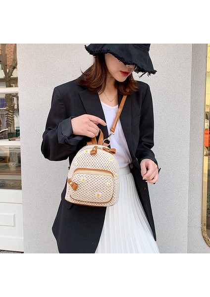 Moda Saman Kadın Sırt Çantası Bohem Örgü Baskılı Seyahat Çantası Üniversite Öğrencisi Okul Haki (Yurt Dışından) fiyatları